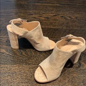 Suede sling back cork heels